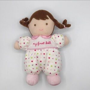 CHILD of Mine Carters My First Doll Lovey Plush Rattle Brown Hair Braid Heart 9”
